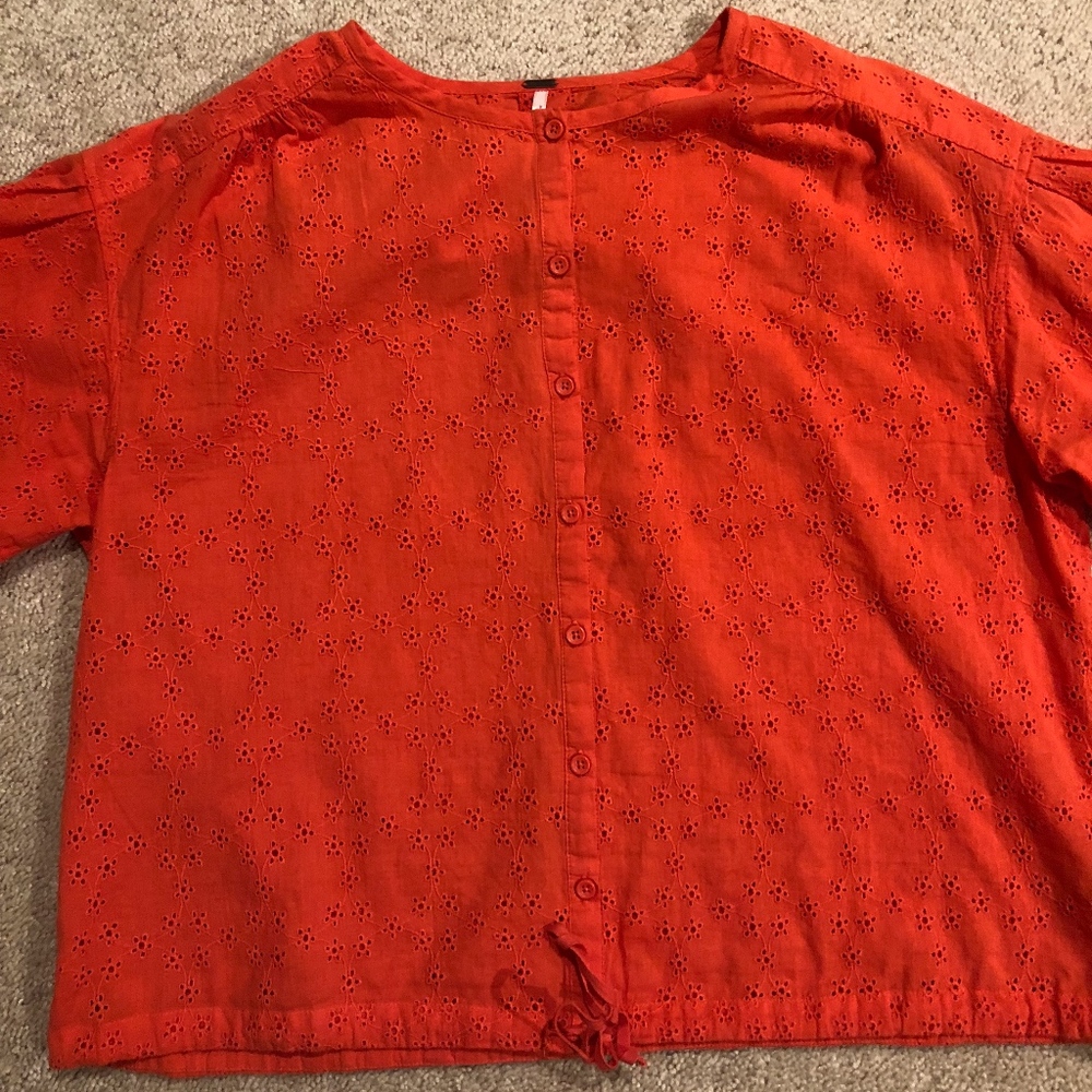 Free People Loose Fitted Orange Long Sleeve Shirt